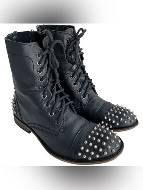 Steve Madden Troopers Black Leather Studded Goth Combat Boots Women’s Size 8.5